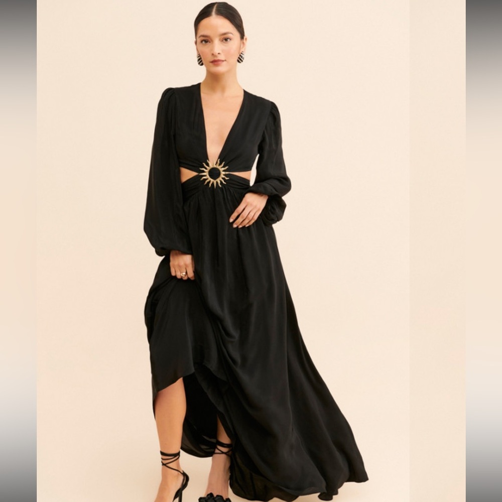 Farm Rio black cut out long sleeve maxi dress size M